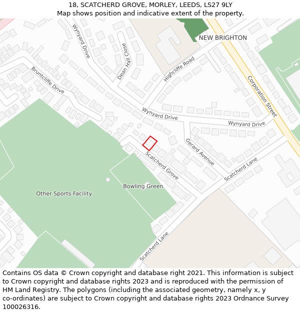 18, SCATCHERD GROVE, MORLEY, LEEDS, LS27 9LY: Location map and indicative extent of plot