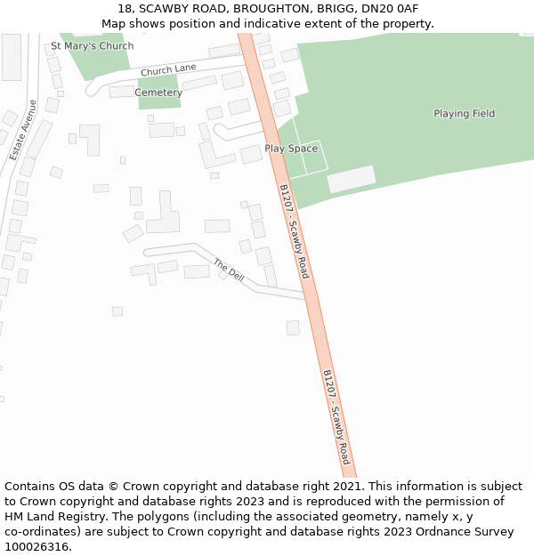 18, SCAWBY ROAD, BROUGHTON, BRIGG, DN20 0AF: Location map and indicative extent of plot