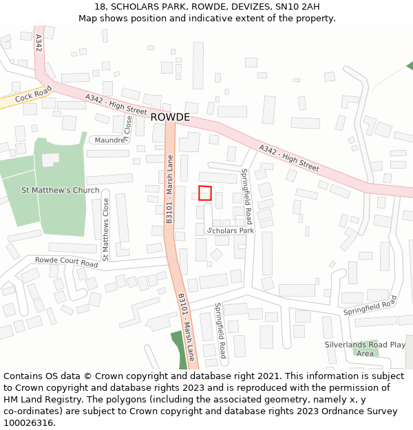 18, SCHOLARS PARK, ROWDE, DEVIZES, SN10 2AH: Location map and indicative extent of plot