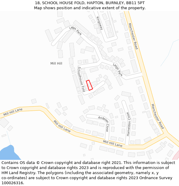 18, SCHOOL HOUSE FOLD, HAPTON, BURNLEY, BB11 5PT: Location map and indicative extent of plot