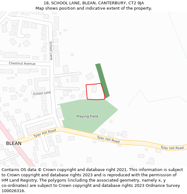 18, SCHOOL LANE, BLEAN, CANTERBURY, CT2 9JA: Location map and indicative extent of plot