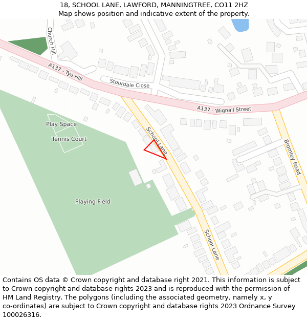 18, SCHOOL LANE, LAWFORD, MANNINGTREE, CO11 2HZ: Location map and indicative extent of plot