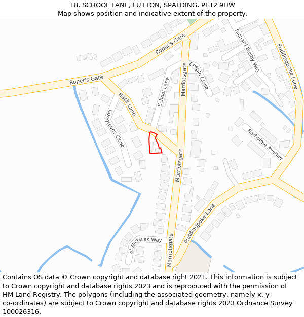 18, SCHOOL LANE, LUTTON, SPALDING, PE12 9HW: Location map and indicative extent of plot