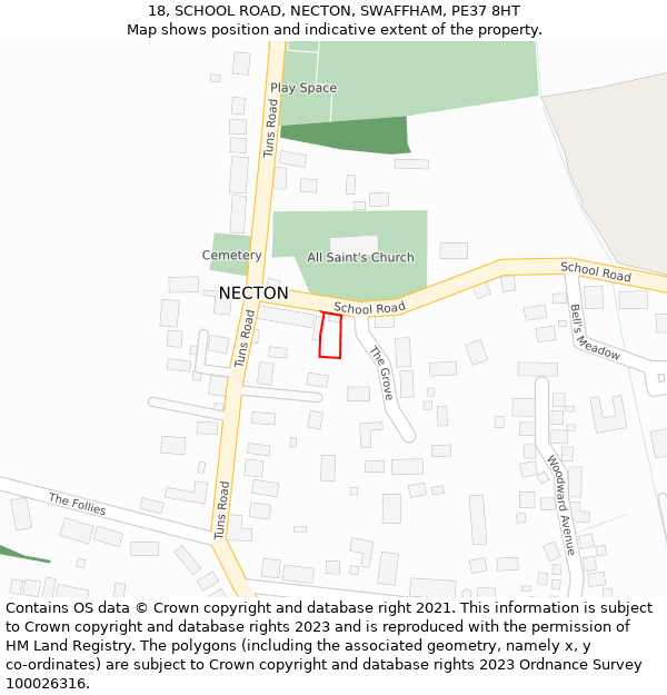18, SCHOOL ROAD, NECTON, SWAFFHAM, PE37 8HT: Location map and indicative extent of plot