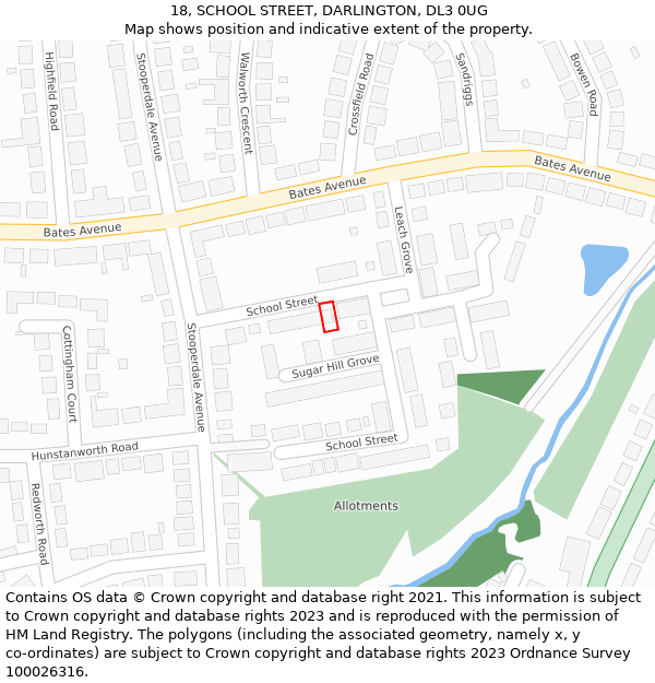 18, SCHOOL STREET, DARLINGTON, DL3 0UG: Location map and indicative extent of plot