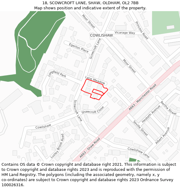 18, SCOWCROFT LANE, SHAW, OLDHAM, OL2 7BB: Location map and indicative extent of plot