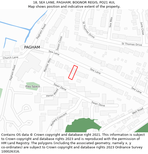 18, SEA LANE, PAGHAM, BOGNOR REGIS, PO21 4UL: Location map and indicative extent of plot