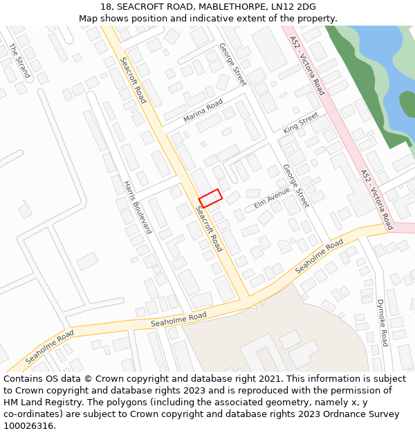 18, SEACROFT ROAD, MABLETHORPE, LN12 2DG: Location map and indicative extent of plot