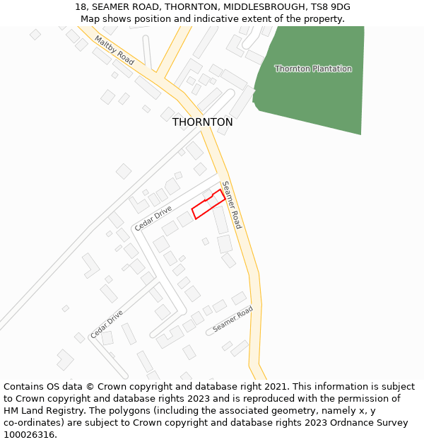 18, SEAMER ROAD, THORNTON, MIDDLESBROUGH, TS8 9DG: Location map and indicative extent of plot