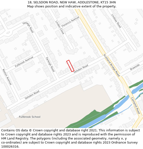 18, SELSDON ROAD, NEW HAW, ADDLESTONE, KT15 3HN: Location map and indicative extent of plot