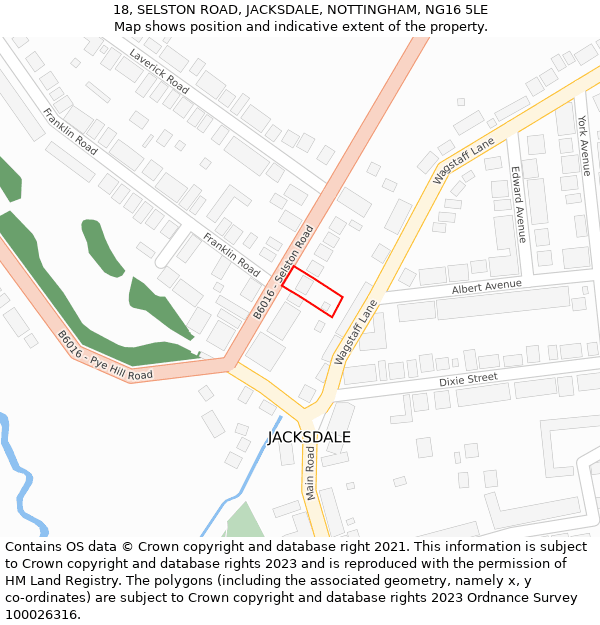 18, SELSTON ROAD, JACKSDALE, NOTTINGHAM, NG16 5LE: Location map and indicative extent of plot