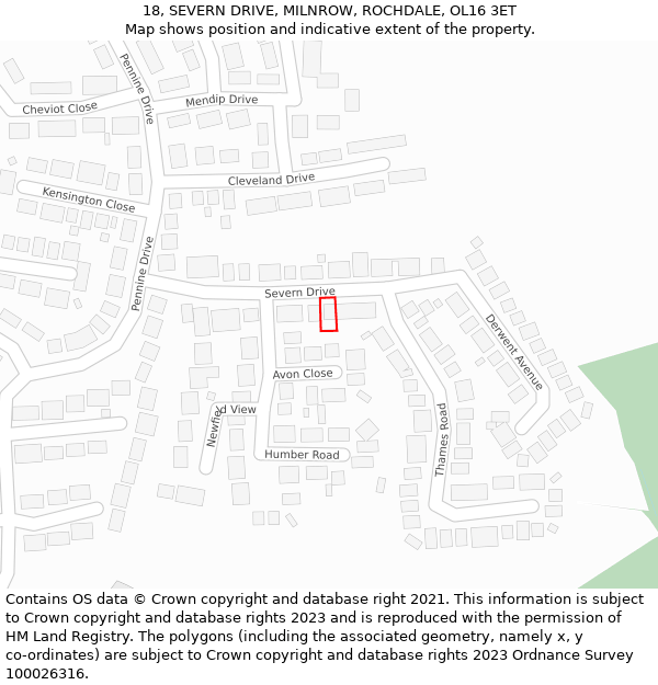 18, SEVERN DRIVE, MILNROW, ROCHDALE, OL16 3ET: Location map and indicative extent of plot