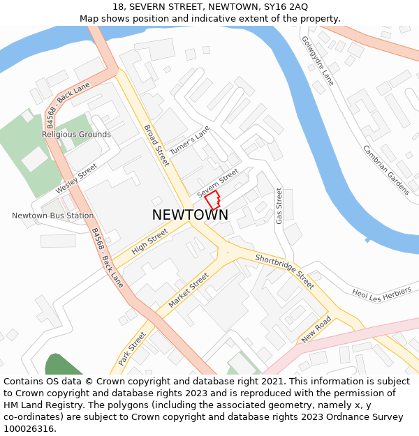 18, SEVERN STREET, NEWTOWN, SY16 2AQ: Location map and indicative extent of plot