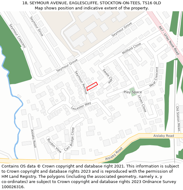 18, SEYMOUR AVENUE, EAGLESCLIFFE, STOCKTON-ON-TEES, TS16 0LD: Location map and indicative extent of plot