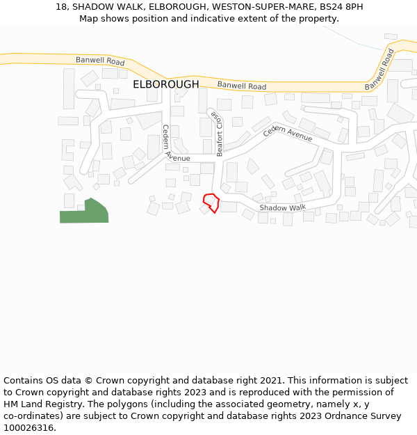 18, SHADOW WALK, ELBOROUGH, WESTON-SUPER-MARE, BS24 8PH: Location map and indicative extent of plot