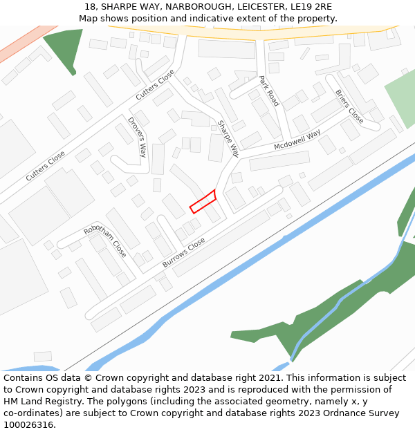 18, SHARPE WAY, NARBOROUGH, LEICESTER, LE19 2RE: Location map and indicative extent of plot