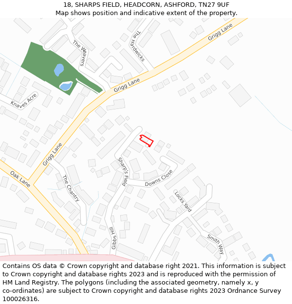 18, SHARPS FIELD, HEADCORN, ASHFORD, TN27 9UF: Location map and indicative extent of plot