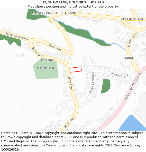 18, SHAW LANE, HOLMFIRTH, HD9 2AD: Location map and indicative extent of plot