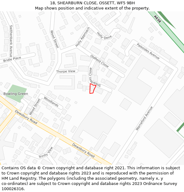 18, SHEARBURN CLOSE, OSSETT, WF5 9BH: Location map and indicative extent of plot