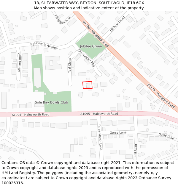 18, SHEARWATER WAY, REYDON, SOUTHWOLD, IP18 6GX: Location map and indicative extent of plot