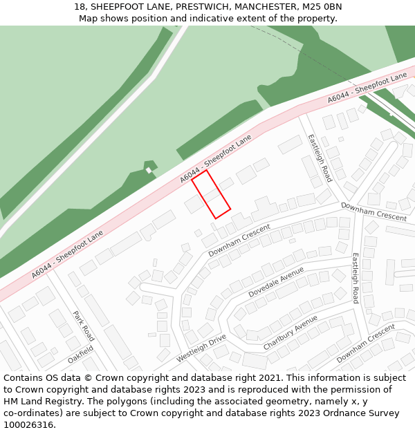 18, SHEEPFOOT LANE, PRESTWICH, MANCHESTER, M25 0BN: Location map and indicative extent of plot