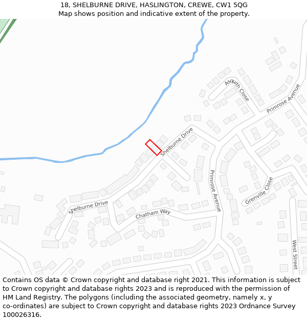 18, SHELBURNE DRIVE, HASLINGTON, CREWE, CW1 5QG: Location map and indicative extent of plot