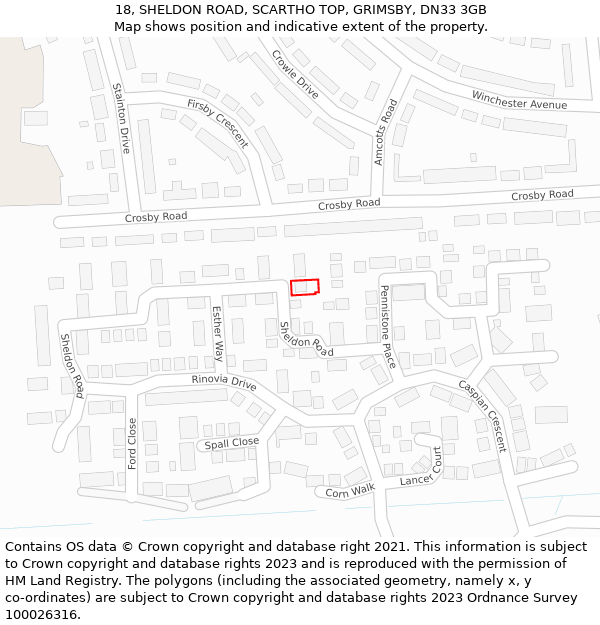 18, SHELDON ROAD, SCARTHO TOP, GRIMSBY, DN33 3GB: Location map and indicative extent of plot