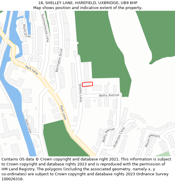 18, SHELLEY LANE, HAREFIELD, UXBRIDGE, UB9 6HP: Location map and indicative extent of plot