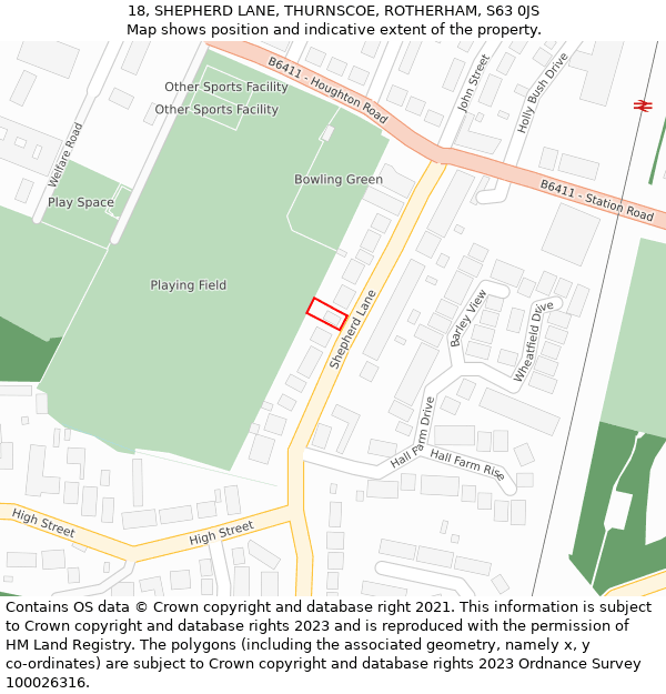 18, SHEPHERD LANE, THURNSCOE, ROTHERHAM, S63 0JS: Location map and indicative extent of plot