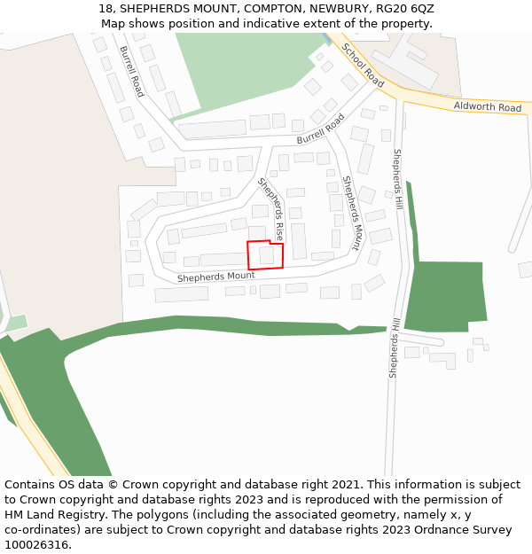 18, SHEPHERDS MOUNT, COMPTON, NEWBURY, RG20 6QZ: Location map and indicative extent of plot