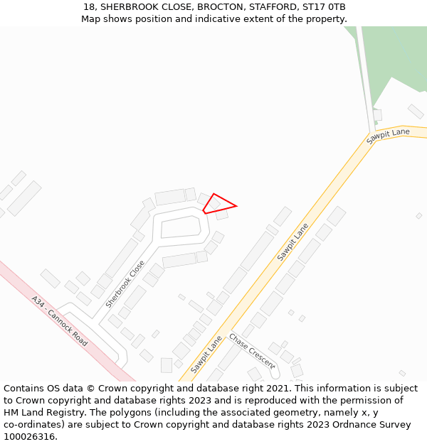 18, SHERBROOK CLOSE, BROCTON, STAFFORD, ST17 0TB: Location map and indicative extent of plot