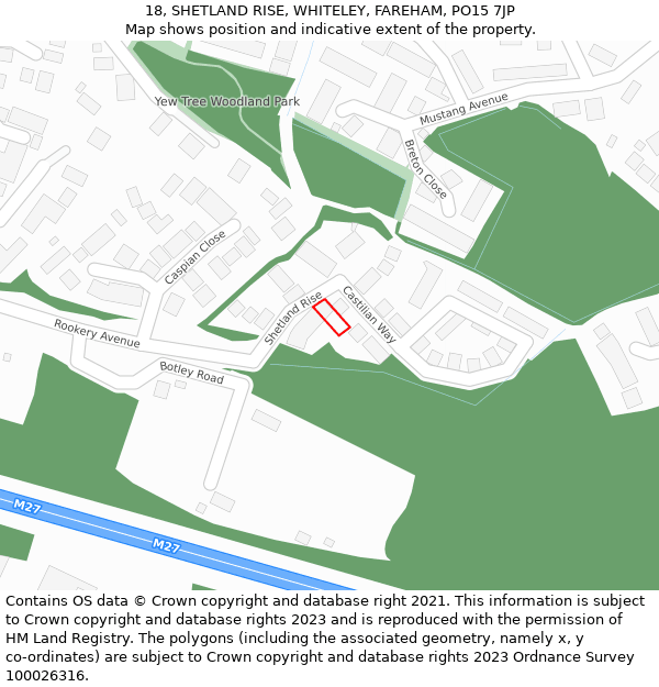 18, SHETLAND RISE, WHITELEY, FAREHAM, PO15 7JP: Location map and indicative extent of plot