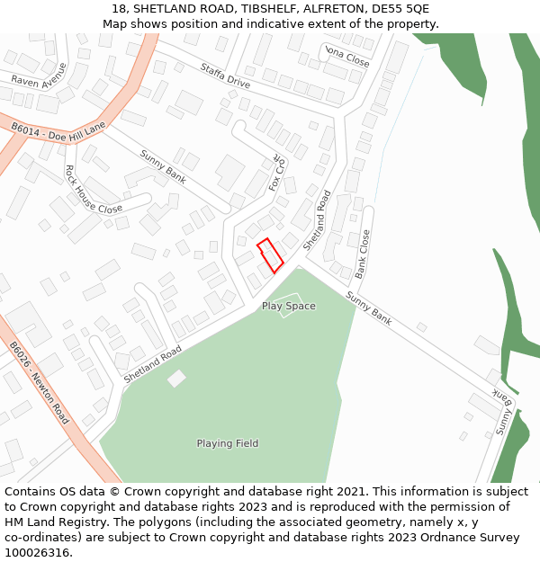 18, SHETLAND ROAD, TIBSHELF, ALFRETON, DE55 5QE: Location map and indicative extent of plot