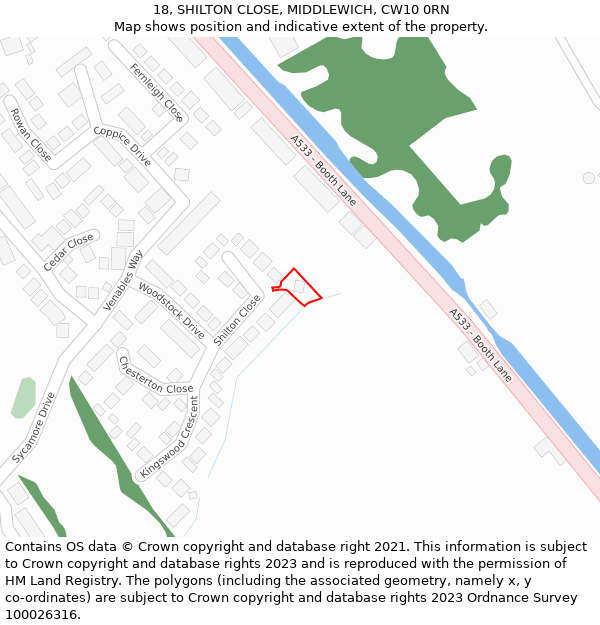 18, SHILTON CLOSE, MIDDLEWICH, CW10 0RN: Location map and indicative extent of plot