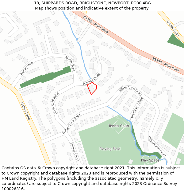 18, SHIPPARDS ROAD, BRIGHSTONE, NEWPORT, PO30 4BG: Location map and indicative extent of plot