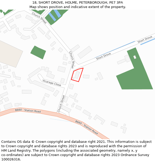 18, SHORT DROVE, HOLME, PETERBOROUGH, PE7 3PA: Location map and indicative extent of plot