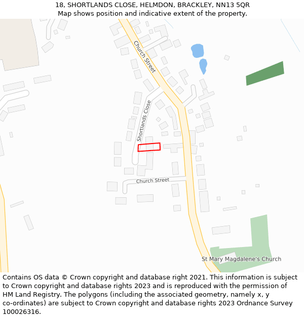 18, SHORTLANDS CLOSE, HELMDON, BRACKLEY, NN13 5QR: Location map and indicative extent of plot