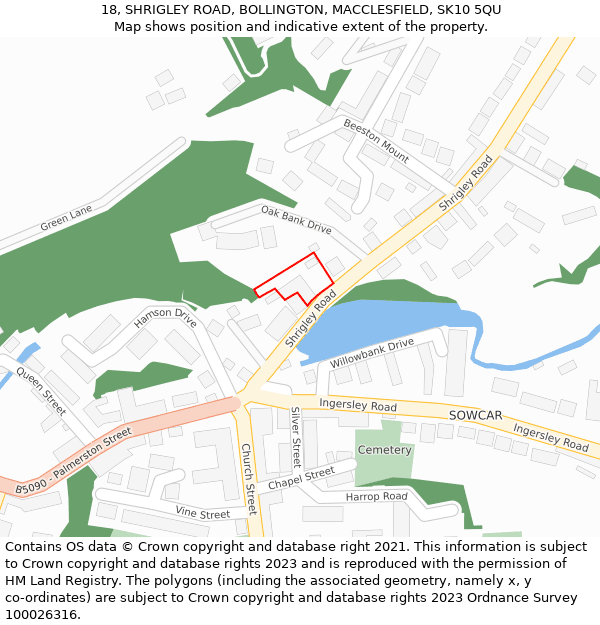 18, SHRIGLEY ROAD, BOLLINGTON, MACCLESFIELD, SK10 5QU: Location map and indicative extent of plot