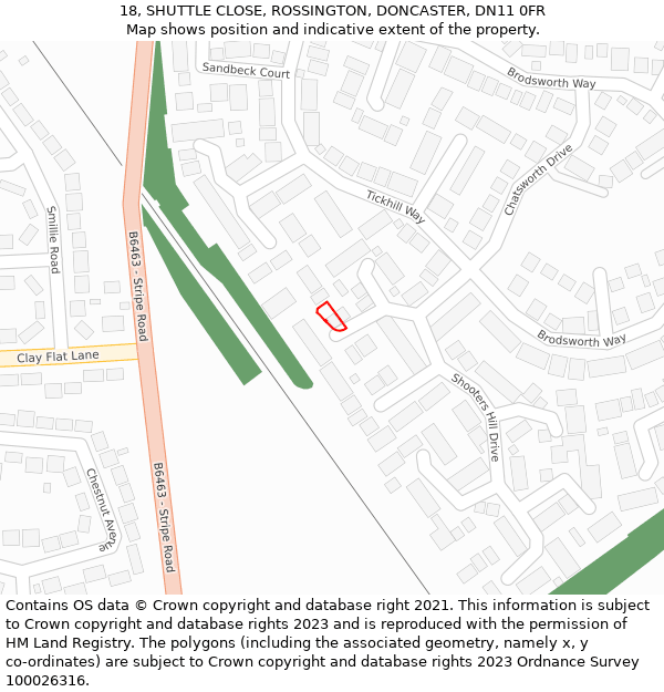 18, SHUTTLE CLOSE, ROSSINGTON, DONCASTER, DN11 0FR: Location map and indicative extent of plot