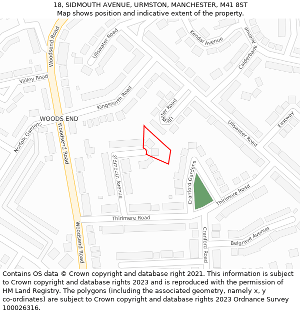 18, SIDMOUTH AVENUE, URMSTON, MANCHESTER, M41 8ST: Location map and indicative extent of plot