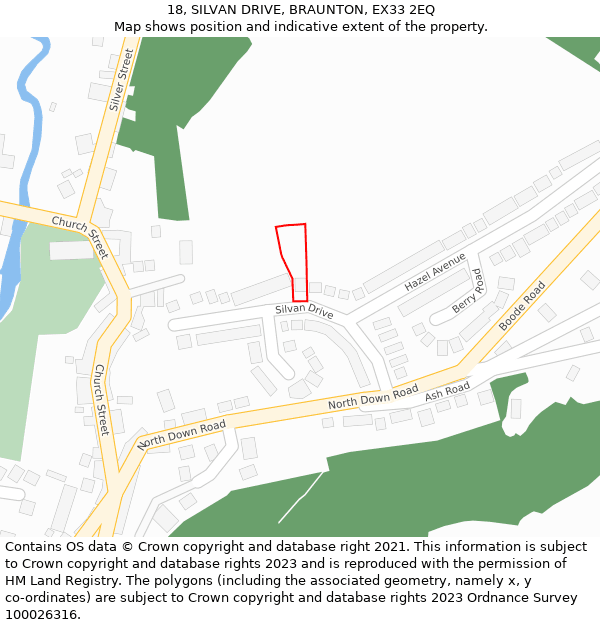 18, SILVAN DRIVE, BRAUNTON, EX33 2EQ: Location map and indicative extent of plot