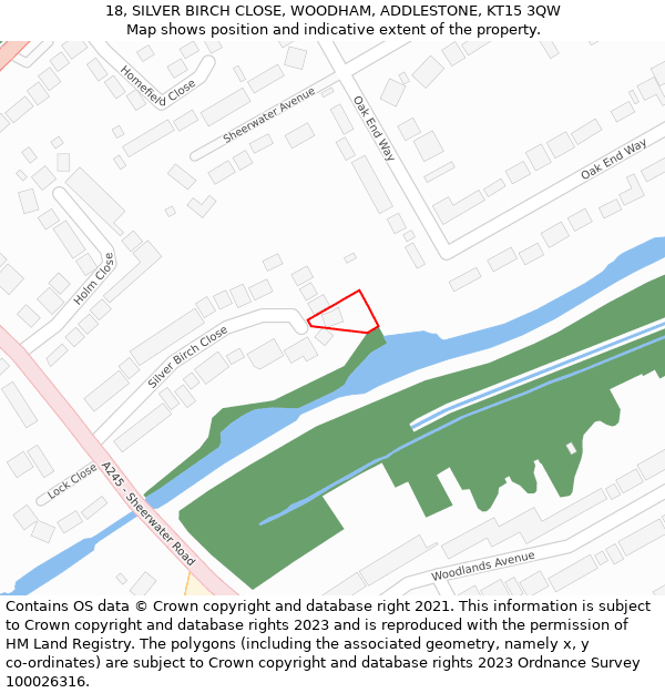 18, SILVER BIRCH CLOSE, WOODHAM, ADDLESTONE, KT15 3QW: Location map and indicative extent of plot