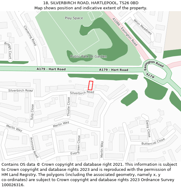 18, SILVERBIRCH ROAD, HARTLEPOOL, TS26 0BD: Location map and indicative extent of plot