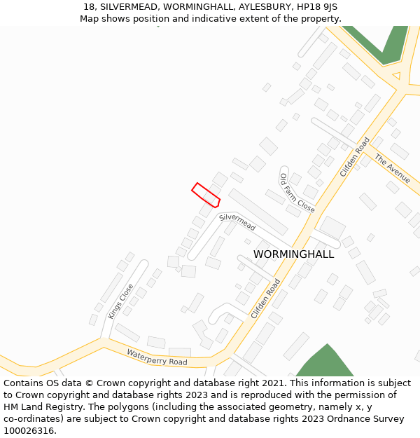 18, SILVERMEAD, WORMINGHALL, AYLESBURY, HP18 9JS: Location map and indicative extent of plot