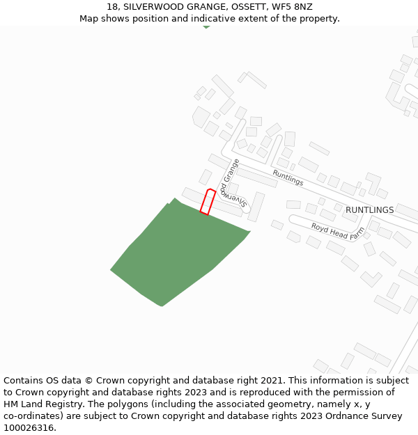 18, SILVERWOOD GRANGE, OSSETT, WF5 8NZ: Location map and indicative extent of plot
