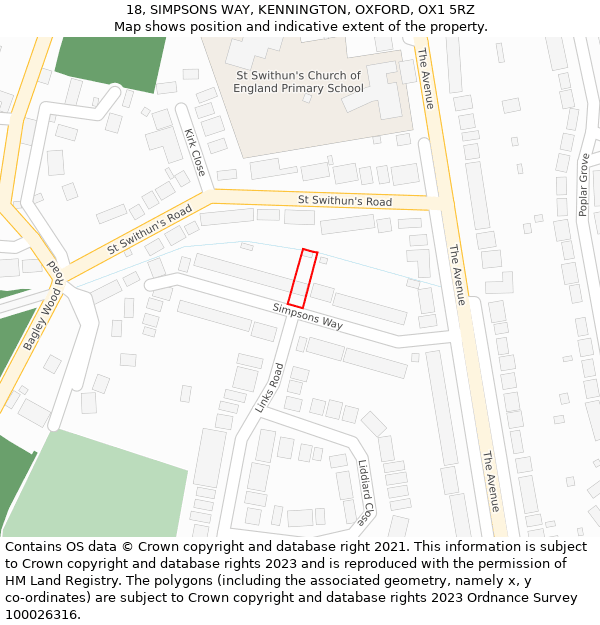 18, SIMPSONS WAY, KENNINGTON, OXFORD, OX1 5RZ: Location map and indicative extent of plot