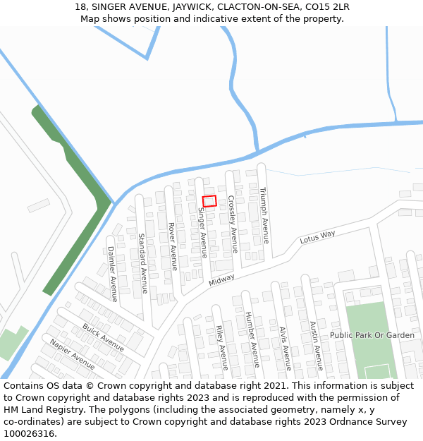 18, SINGER AVENUE, JAYWICK, CLACTON-ON-SEA, CO15 2LR: Location map and indicative extent of plot