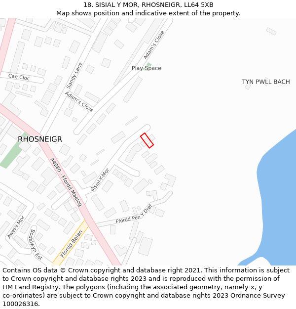 18, SISIAL Y MOR, RHOSNEIGR, LL64 5XB: Location map and indicative extent of plot