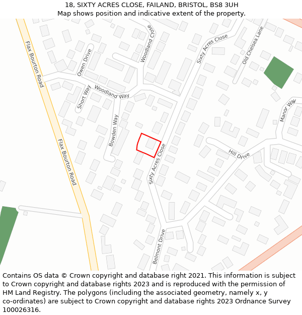 18, SIXTY ACRES CLOSE, FAILAND, BRISTOL, BS8 3UH: Location map and indicative extent of plot