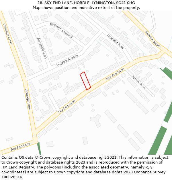 18, SKY END LANE, HORDLE, LYMINGTON, SO41 0HG: Location map and indicative extent of plot